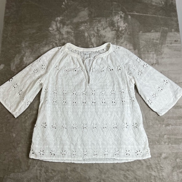 J. Jill Tops - J. Jill Women’s Top Size Medium Eyelet Peasant‎ Blouse